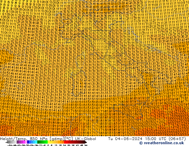 Height/Temp. 850 hPa UK-Global mar 04.06.2024 15 UTC