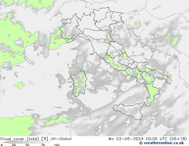 zachmurzenie (suma) UK-Global pon. 03.06.2024 00 UTC