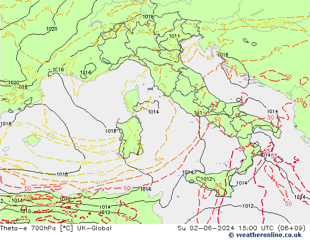 Theta-e 700hPa UK-Global dim 02.06.2024 15 UTC