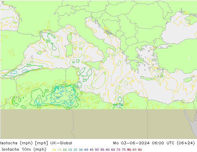 Isotachen (mph) UK-Global ma 03.06.2024 06 UTC