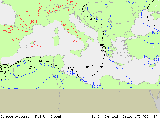 Pressione al suolo UK-Global mar 04.06.2024 06 UTC
