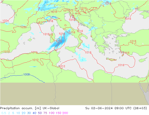 Precipitation accum. UK-Global nie. 02.06.2024 09 UTC