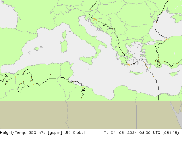 Height/Temp. 950 hPa UK-Global  04.06.2024 06 UTC