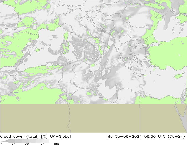 Bewolking (Totaal) UK-Global ma 03.06.2024 06 UTC