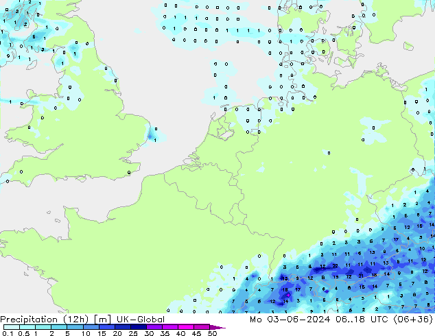 Precipitação (12h) UK-Global Seg 03.06.2024 18 UTC