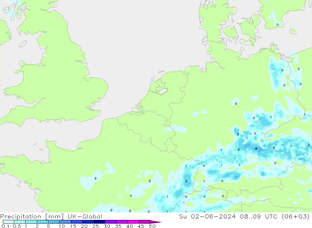 Précipitation UK-Global dim 02.06.2024 09 UTC