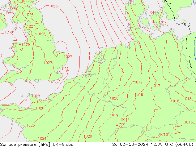 Presión superficial UK-Global dom 02.06.2024 12 UTC