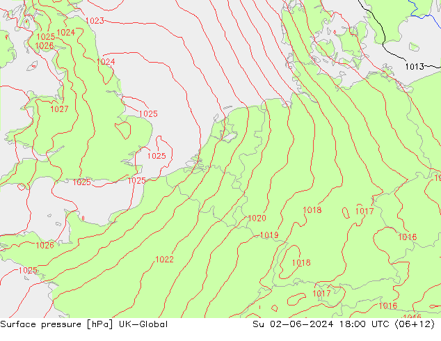 Pressione al suolo UK-Global dom 02.06.2024 18 UTC