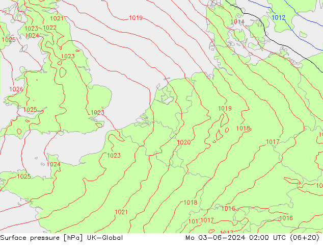 地面气压 UK-Global 星期一 03.06.2024 02 UTC