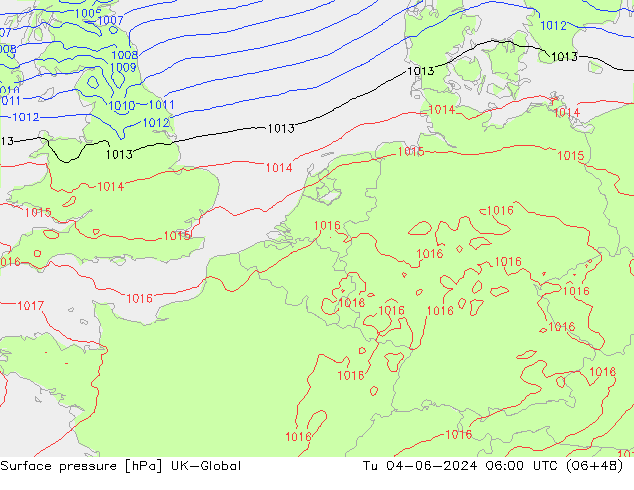 Surface pressure UK-Global Tu 04.06.2024 06 UTC