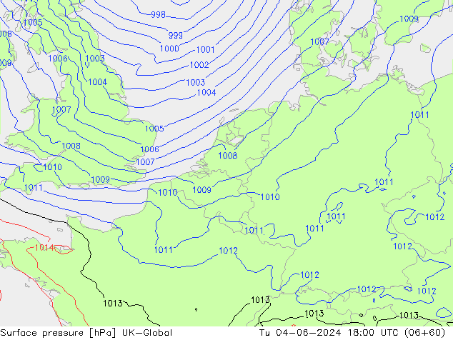 Presión superficial UK-Global mar 04.06.2024 18 UTC