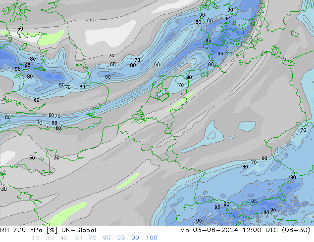 RH 700 гПа UK-Global пн 03.06.2024 12 UTC