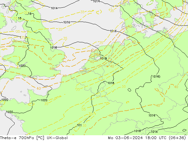 Theta-e 700hPa UK-Global lun 03.06.2024 18 UTC