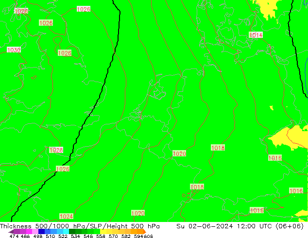 Thck 500-1000hPa UK-Global Dom 02.06.2024 12 UTC