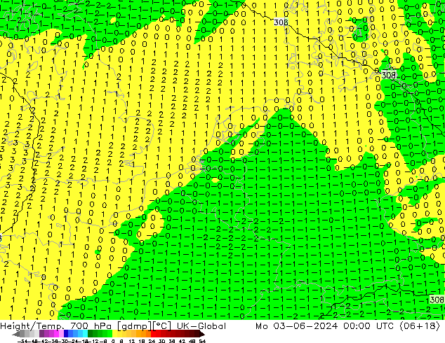 Height/Temp. 700 гПа UK-Global пн 03.06.2024 00 UTC
