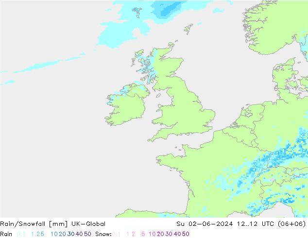 Rain/Snowfall UK-Global dom 02.06.2024 12 UTC