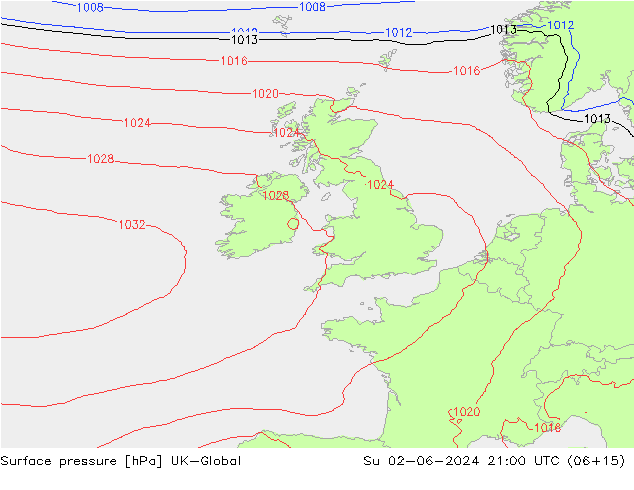 Pressione al suolo UK-Global dom 02.06.2024 21 UTC