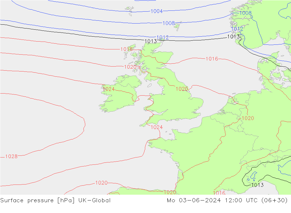 Pressione al suolo UK-Global lun 03.06.2024 12 UTC