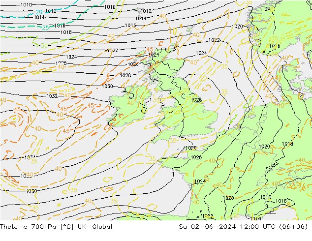 Theta-e 700hPa UK-Global dim 02.06.2024 12 UTC