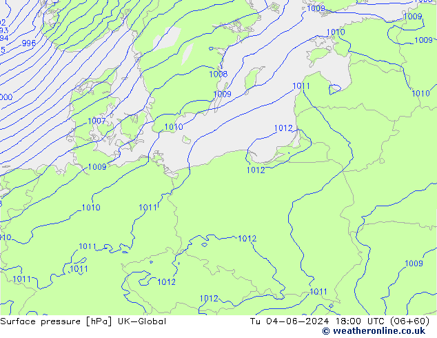 Surface pressure UK-Global Tu 04.06.2024 18 UTC