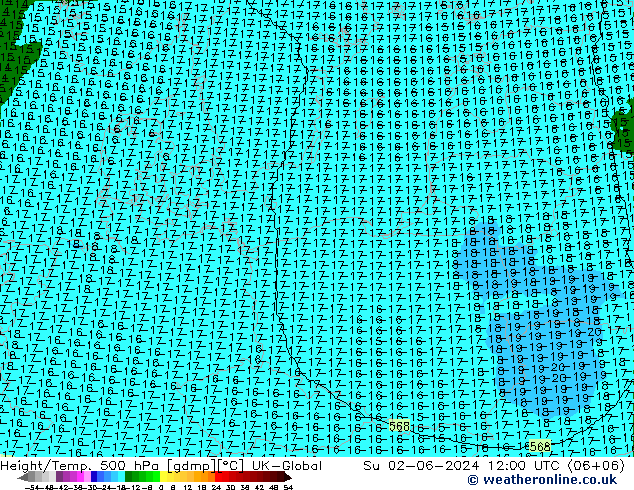 Yükseklik/Sıc. 500 hPa UK-Global Paz 02.06.2024 12 UTC