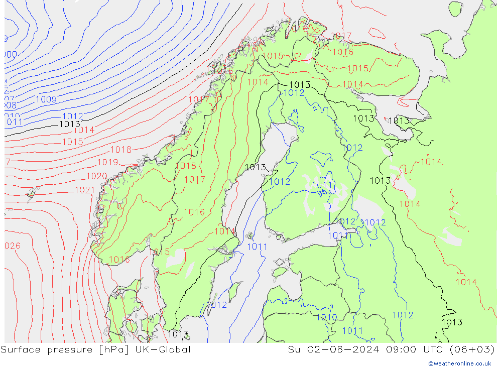 Presión superficial UK-Global dom 02.06.2024 09 UTC