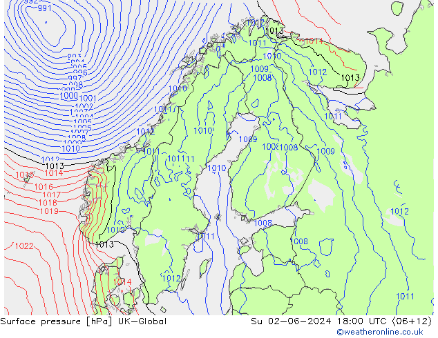 Surface pressure UK-Global Su 02.06.2024 18 UTC