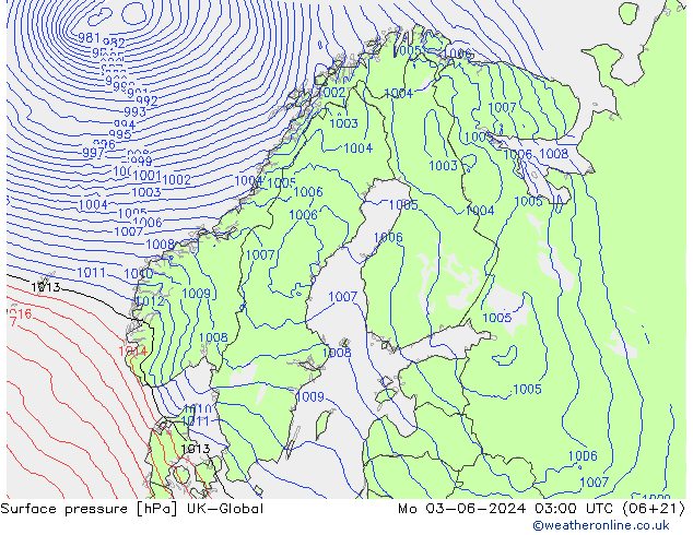 Atmosférický tlak UK-Global Po 03.06.2024 03 UTC