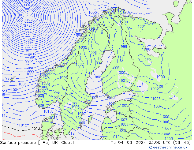 Atmosférický tlak UK-Global Út 04.06.2024 03 UTC