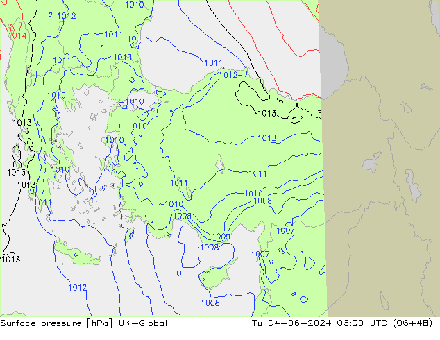 Surface pressure UK-Global Tu 04.06.2024 06 UTC