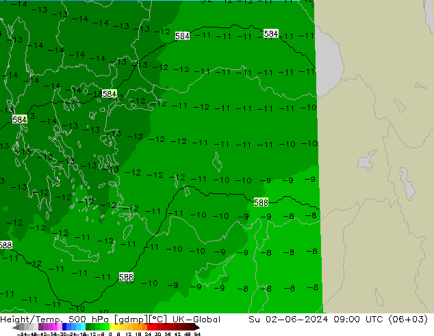 Height/Temp. 500 hPa UK-Global So 02.06.2024 09 UTC