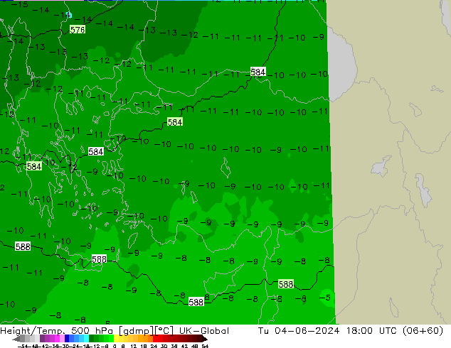 Height/Temp. 500 гПа UK-Global вт 04.06.2024 18 UTC