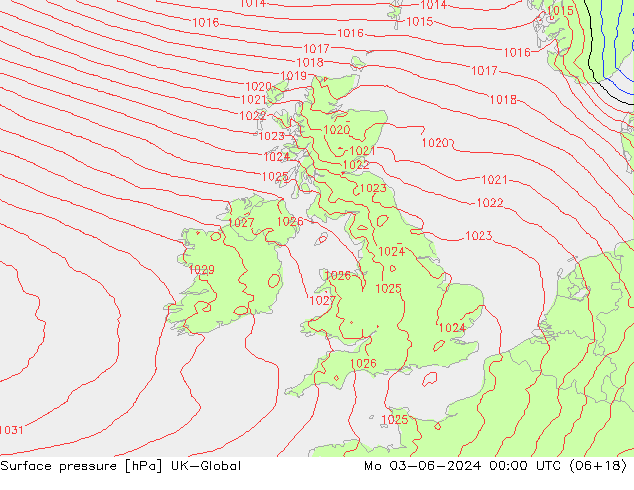 Pressione al suolo UK-Global lun 03.06.2024 00 UTC