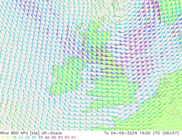 ветер 850 гПа UK-Global вт 04.06.2024 15 UTC