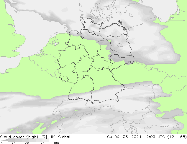 Cloud cover (high) UK-Global Su 09.06.2024 12 UTC