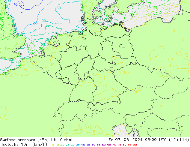 Isotachs (kph) UK-Global Fr 07.06.2024 06 UTC
