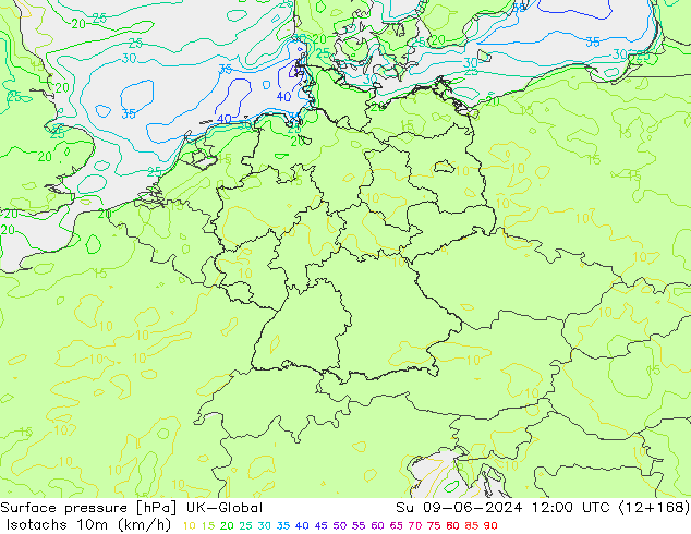Izotacha (km/godz) UK-Global nie. 09.06.2024 12 UTC