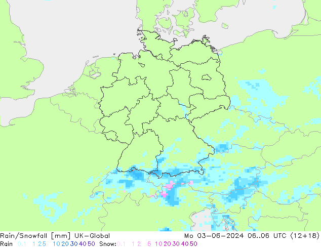 Rain/Snowfall UK-Global pon. 03.06.2024 06 UTC