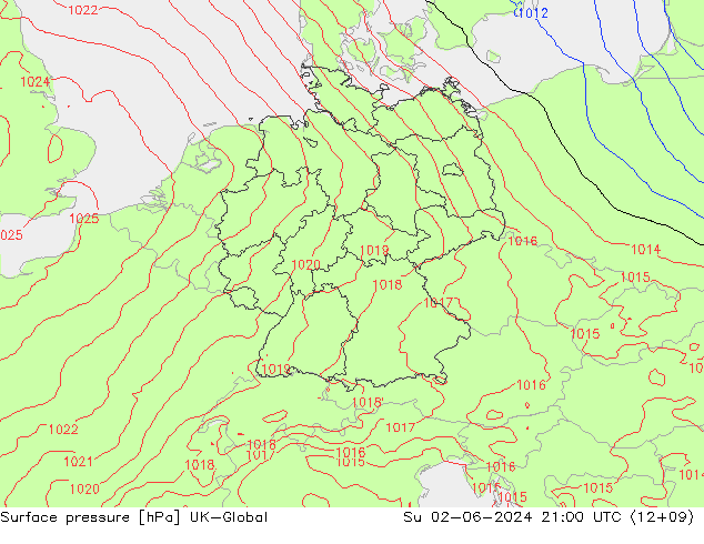 Surface pressure UK-Global Su 02.06.2024 21 UTC