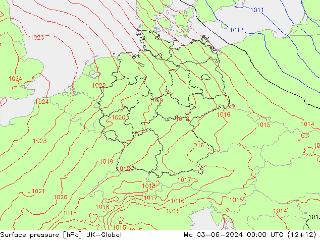 Atmosférický tlak UK-Global Po 03.06.2024 00 UTC