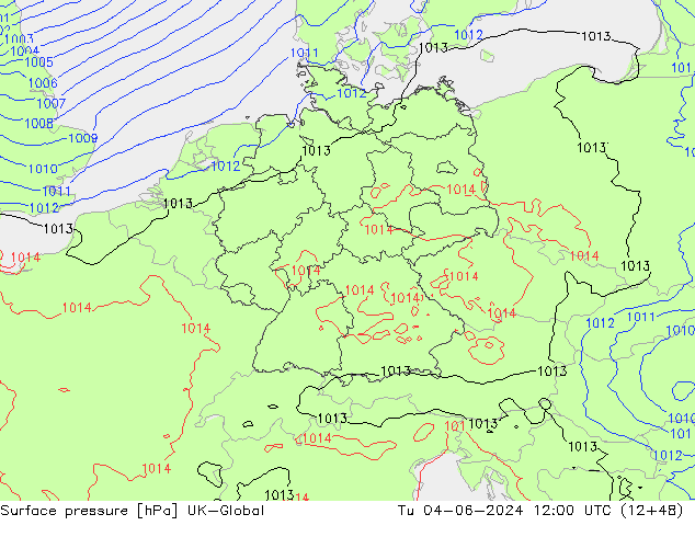 pression de l'air UK-Global mar 04.06.2024 12 UTC