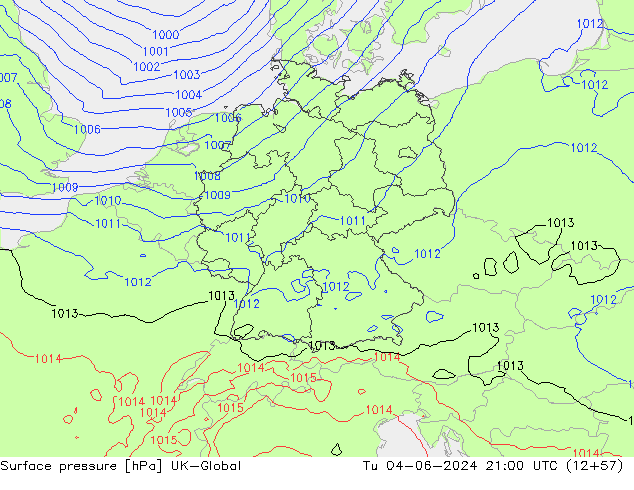 Luchtdruk (Grond) UK-Global di 04.06.2024 21 UTC