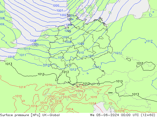 Atmosférický tlak UK-Global St 05.06.2024 00 UTC