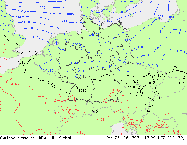 Pressione al suolo UK-Global mer 05.06.2024 12 UTC