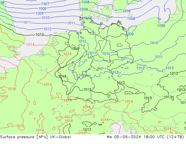 Pressione al suolo UK-Global mer 05.06.2024 18 UTC