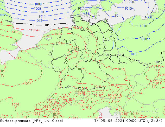 Pressione al suolo UK-Global gio 06.06.2024 00 UTC