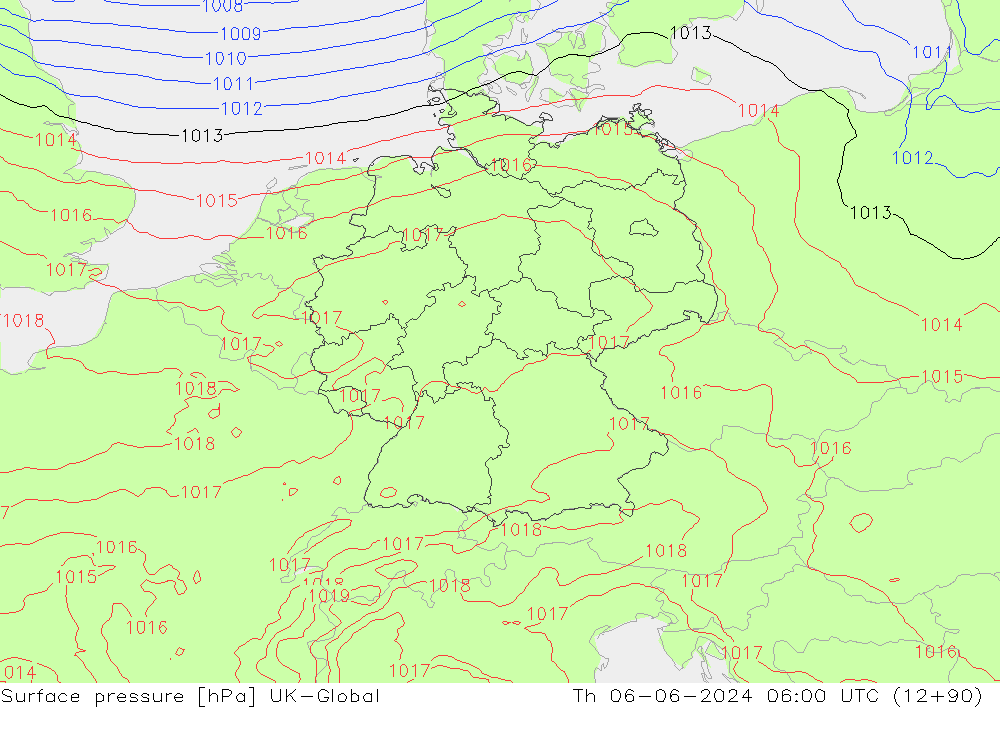 Surface pressure UK-Global Th 06.06.2024 06 UTC