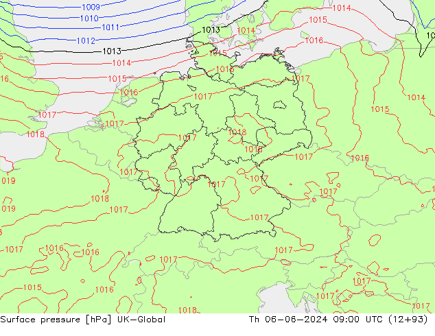 Surface pressure UK-Global Th 06.06.2024 09 UTC