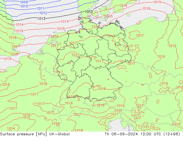 Atmosférický tlak UK-Global Čt 06.06.2024 12 UTC