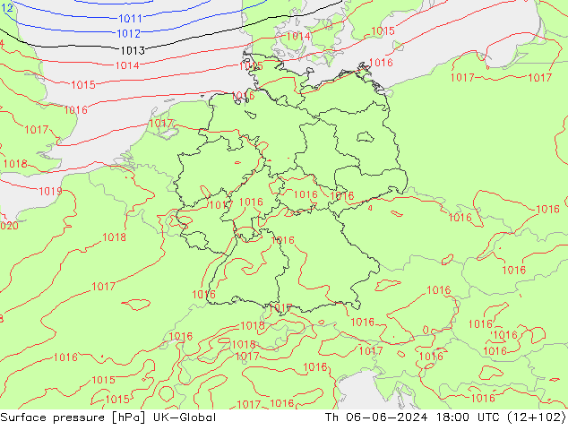 Surface pressure UK-Global Th 06.06.2024 18 UTC